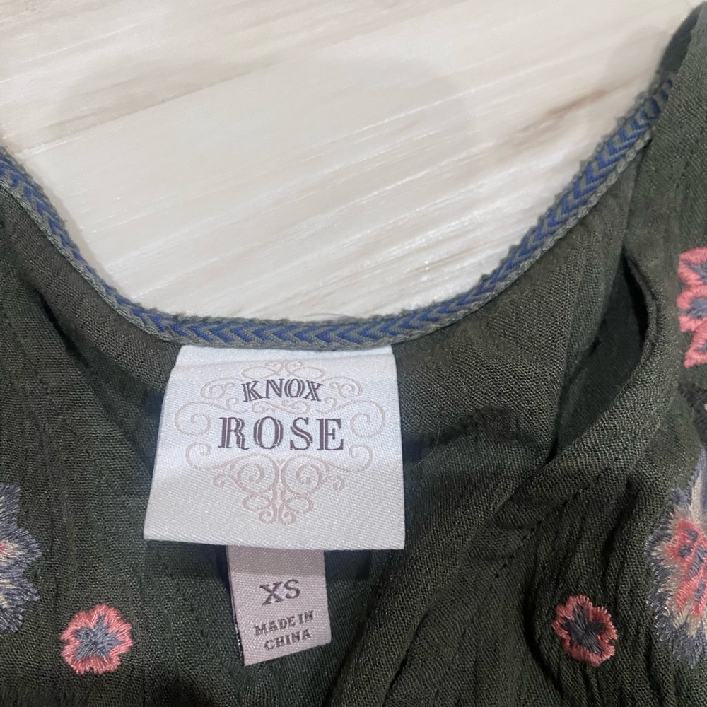 Knox Rose Olive Green Floral Embroidered Boho Dress XS Waist Tie 0189 - Picture 5 of 7
